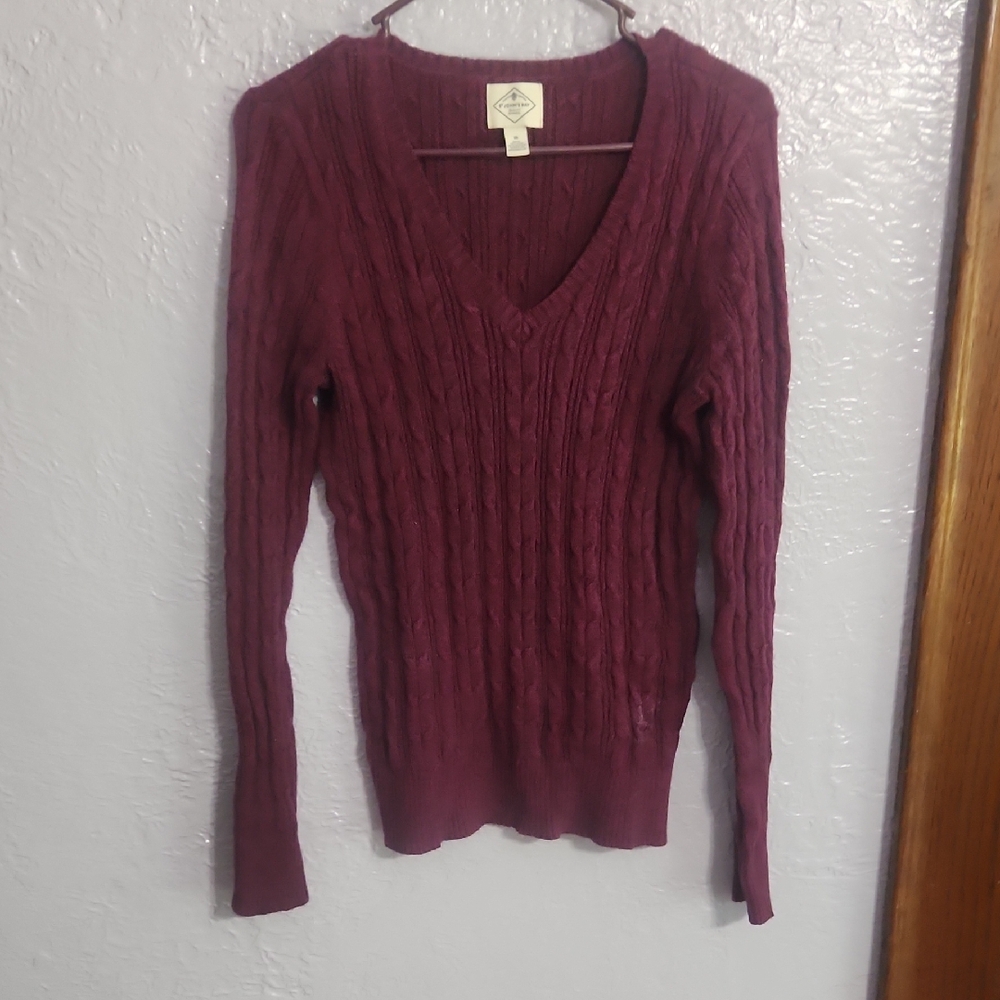 St. John's Bay Cable Knit V-Neck Sweater in Rich Maroon
